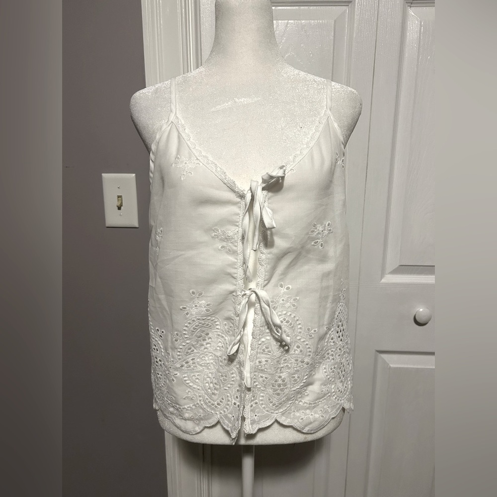 White Lace Tie-Front Camisole Top